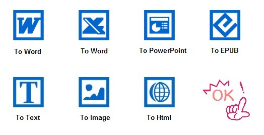PDF�t�@�C����Word�AExcel�AText�AImage�APPT�AHtml�AEpub�Ȃǌ`���t�@�C���ɕϊ��\�B